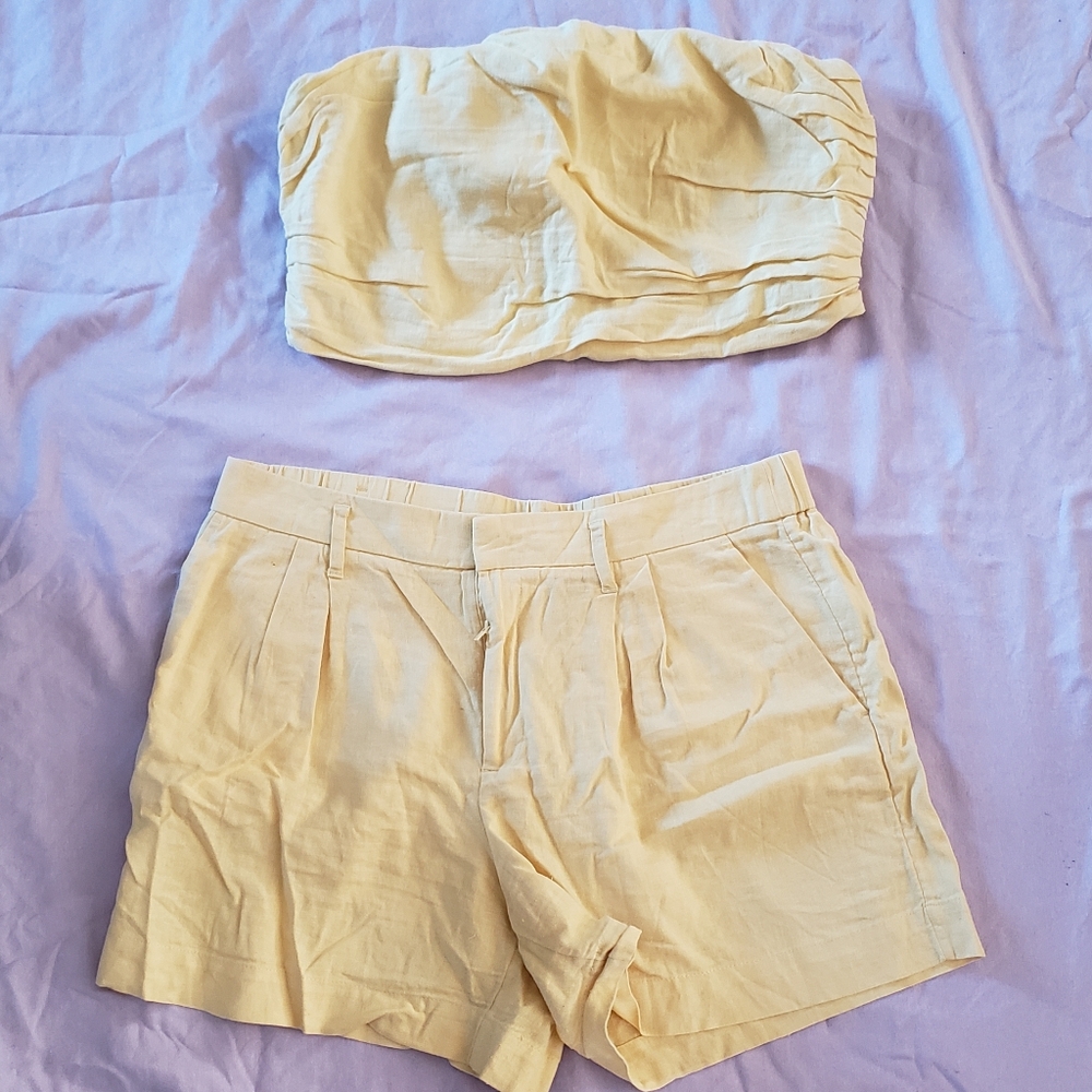A New day Light Yellow Women's Shorts and Cropped Tube Top Set Shorts 14 Top XXL